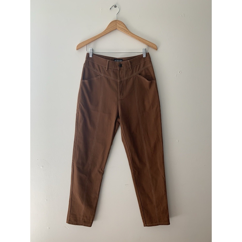 Kittenish Brown Western Style Jeans Medium 100% Cotton High Rise Seam Detail